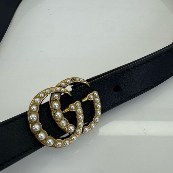 Gucci Black GG Marmont Thin Belt with Pearls 476342 90/36 - Picture 3 of 13